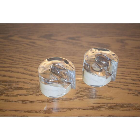 Art Deco Val st Lambert Crystal Candle Holder Set of 2 Belgian Signed 1980's - Picture 5 of 9